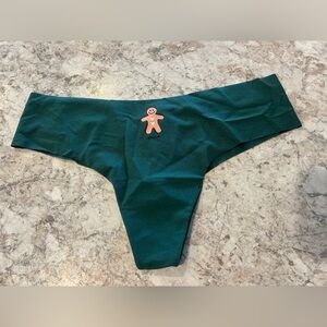 VS PINK Holiday Panty Thong Large NWT Gingerbread